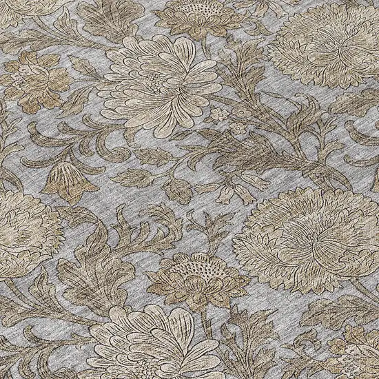 Gray Silver And Taupe Floral Washable Indoor Outdoor Area Rug Photo 6