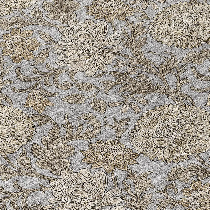 Gray Silver And Taupe Floral Washable Indoor Outdoor Area Rug Photo 6