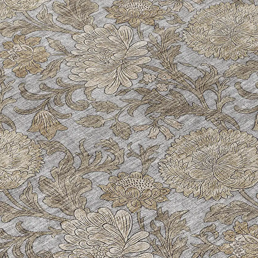 Gray Silver And Taupe Floral Washable Indoor Outdoor Area Rug Photo 6