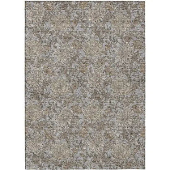 Gray Silver And Taupe Floral Washable Indoor Outdoor Area Rug Photo 2