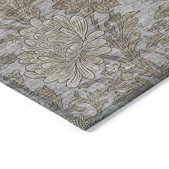 Gray Silver And Taupe Floral Washable Indoor Outdoor Area Rug Photo 5