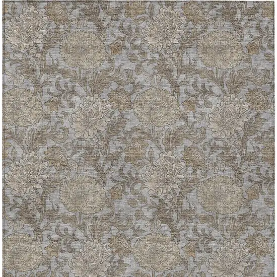 Gray Silver And Taupe Floral Washable Indoor Outdoor Area Rug Photo 8