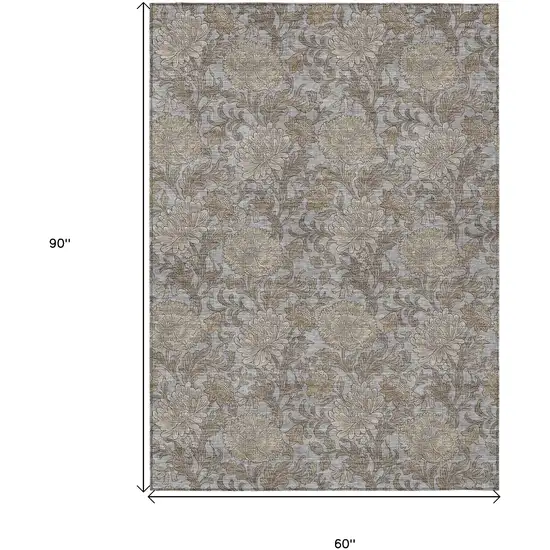 Gray Silver And Taupe Floral Washable Indoor Outdoor Area Rug Photo 3