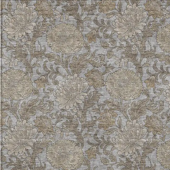 Gray Silver And Taupe Floral Washable Indoor Outdoor Area Rug Photo 7