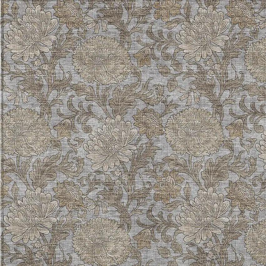 Gray Silver And Taupe Floral Washable Indoor Outdoor Area Rug Photo 7
