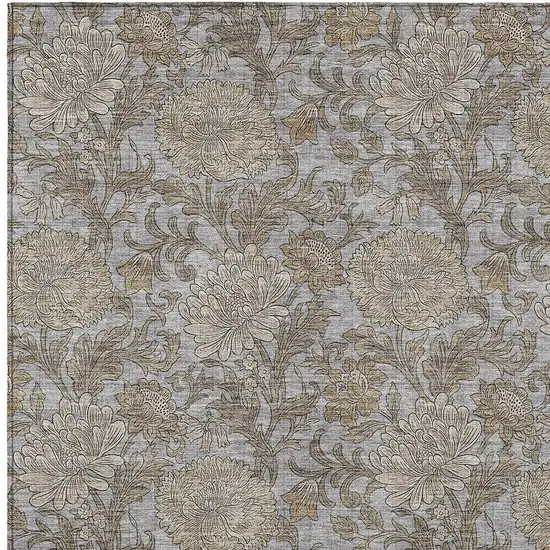 Gray Silver And Taupe Floral Washable Indoor Outdoor Area Rug Photo 7