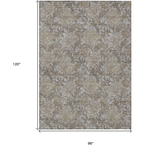 Gray Silver And Taupe Floral Washable Indoor Outdoor Area Rug Photo 3