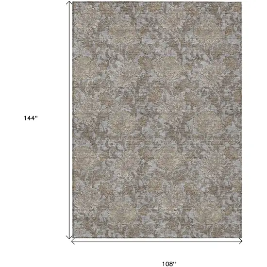 Gray Silver And Taupe Floral Washable Indoor Outdoor Area Rug Photo 3