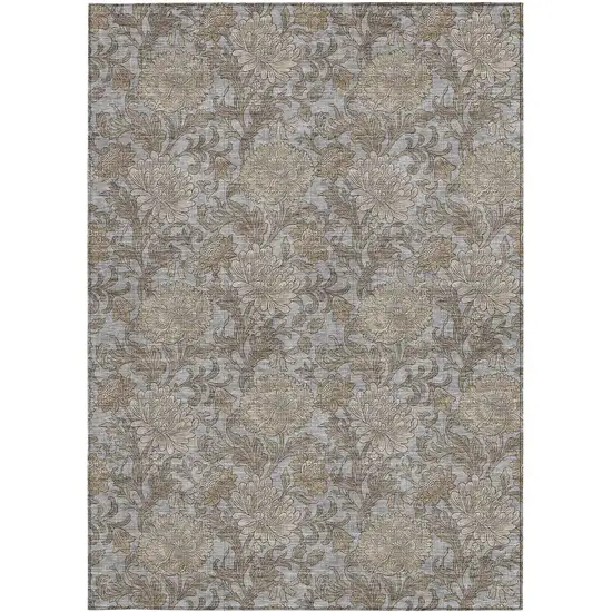 Gray Silver And Taupe Floral Washable Indoor Outdoor Area Rug Photo 8