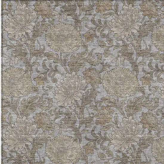 Gray Silver And Taupe Floral Washable Indoor Outdoor Area Rug Photo 7