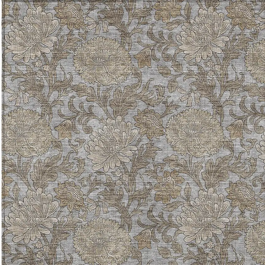 Gray Silver And Taupe Floral Washable Indoor Outdoor Area Rug Photo 7