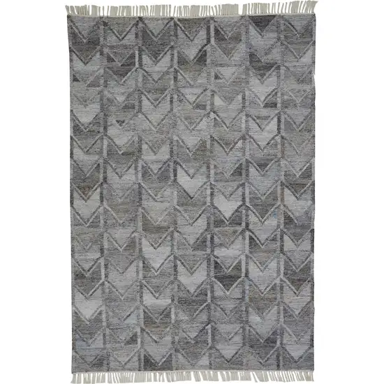 Gray And Black Geometric Hand Woven Area Rug With Fringe Photo 4