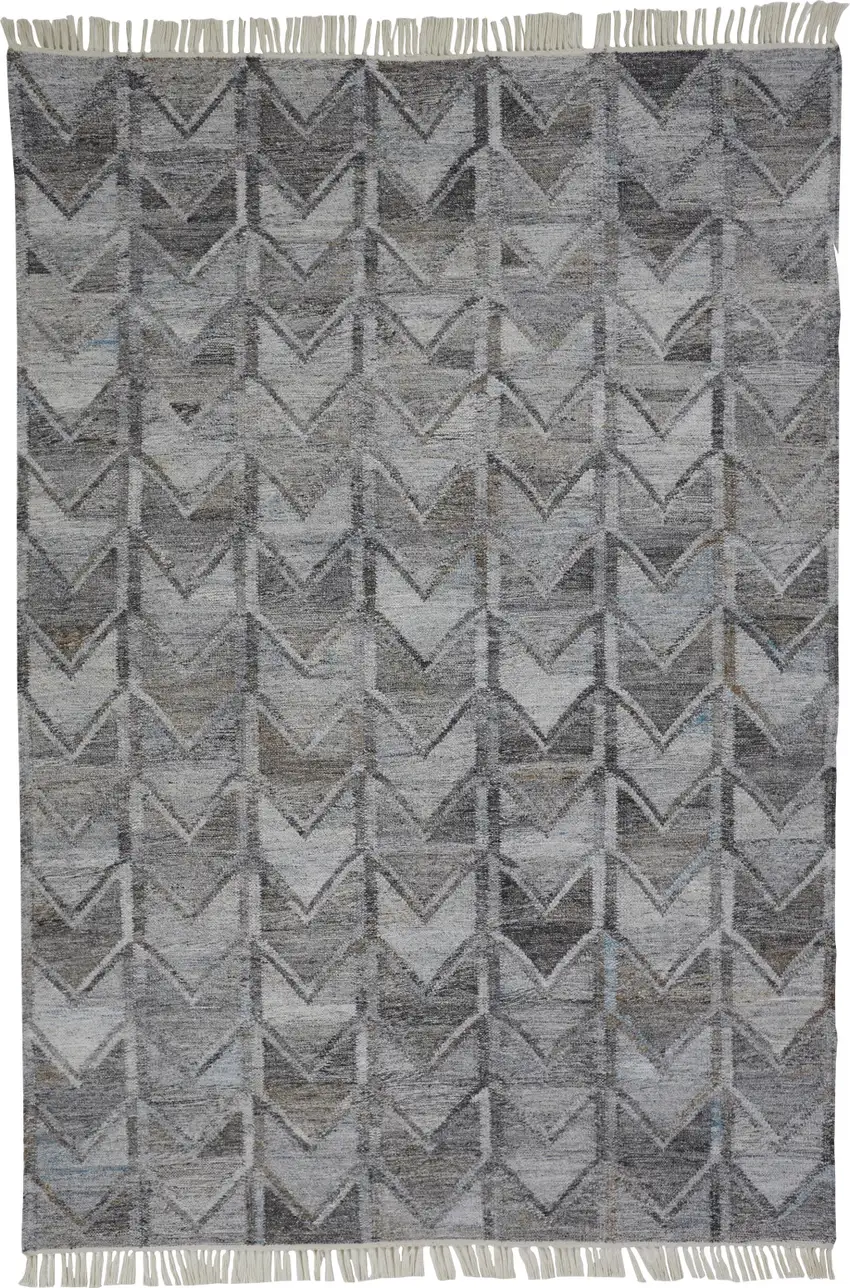 Gray And Black Geometric Hand Woven Area Rug With Fringe Photo 4