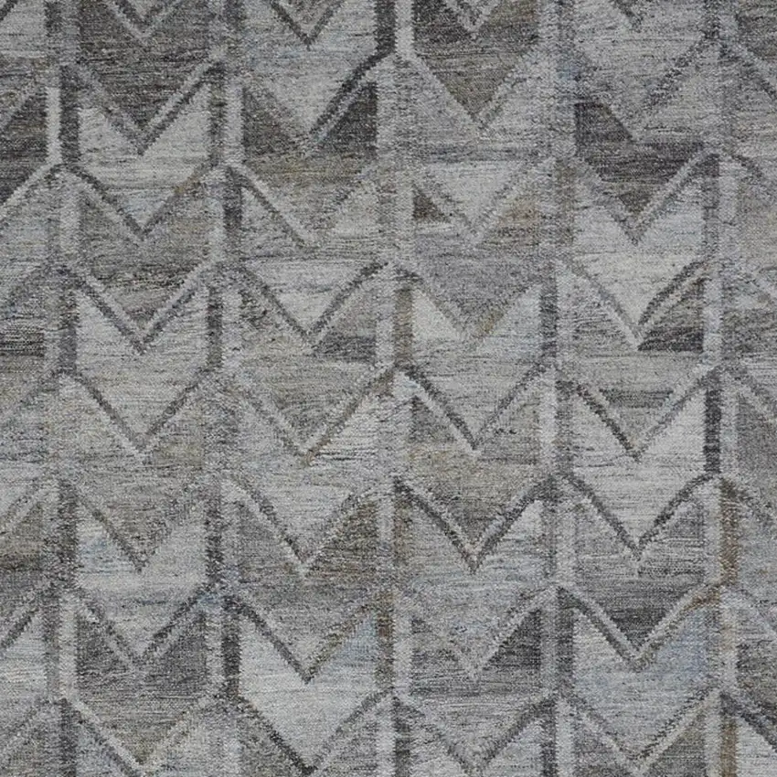 Gray And Black Geometric Hand Woven Area Rug With Fringe Photo 2