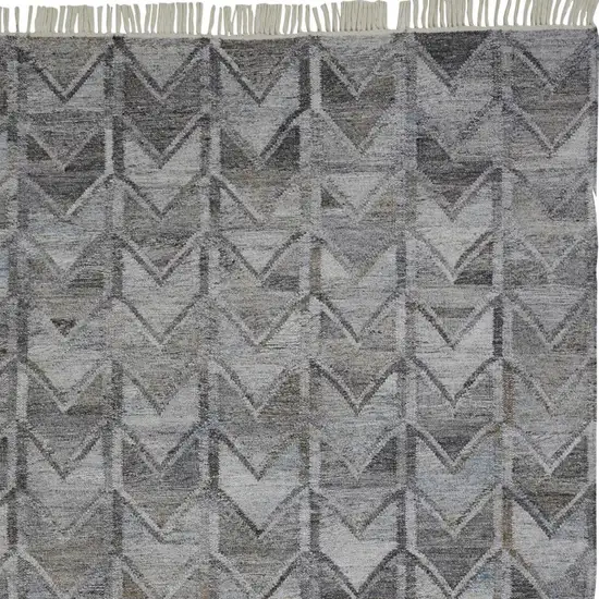 Gray And Black Geometric Hand Woven Area Rug With Fringe Photo 3