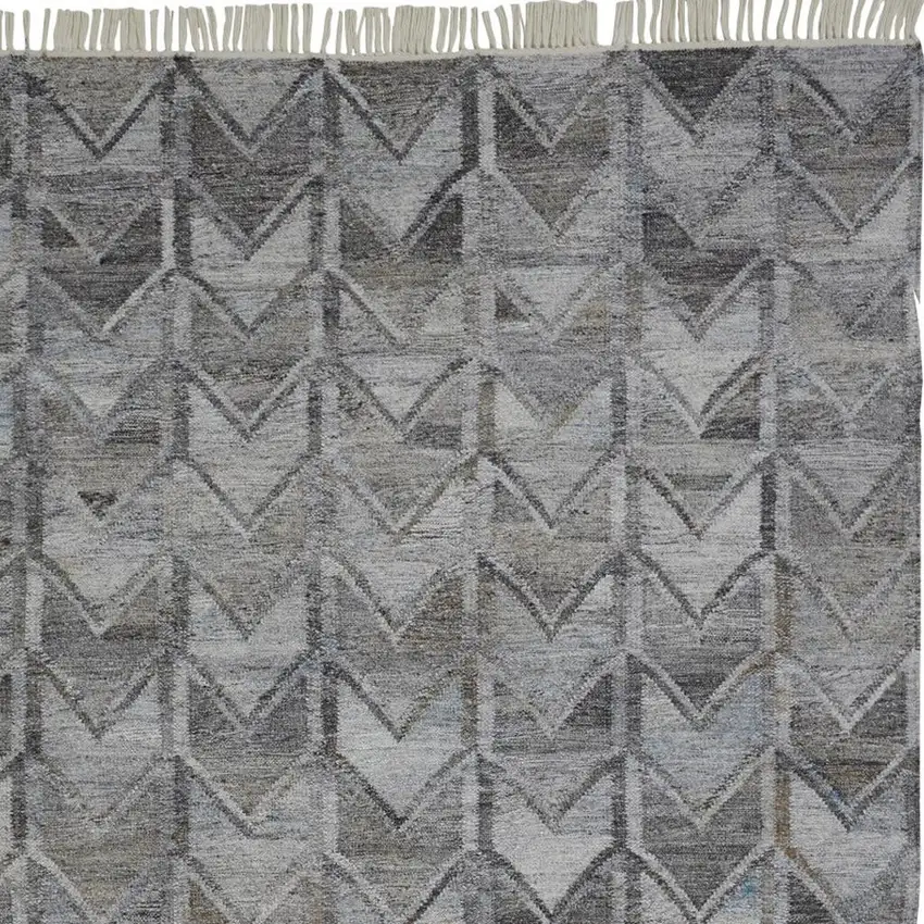 Gray And Black Geometric Hand Woven Area Rug With Fringe Photo 3