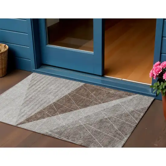 Gray Silver And Taupe Geometric Washable Indoor Outdoor Area Rug Photo 1