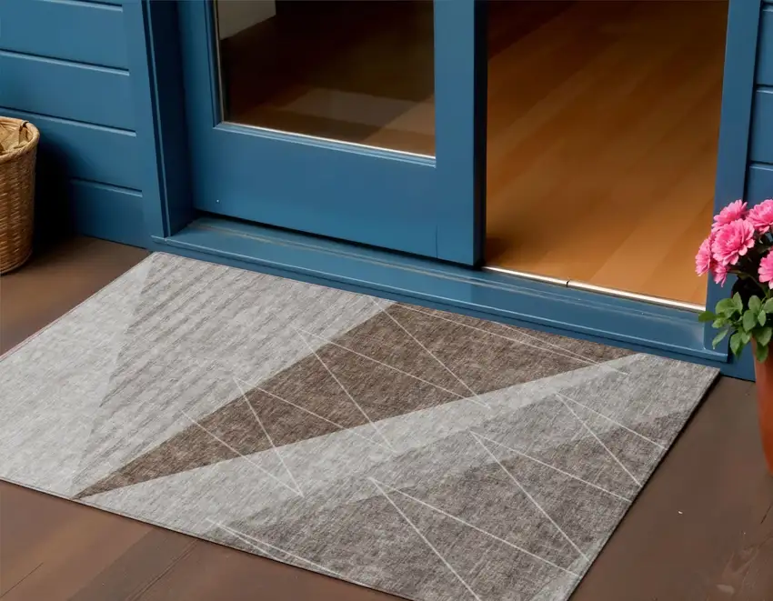 Gray Silver And Taupe Geometric Washable Indoor Outdoor Area Rug Photo 1