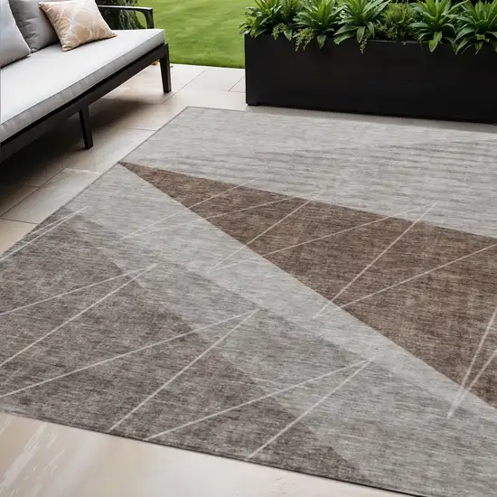 Gray Silver And Taupe Geometric Washable Indoor Outdoor Area Rug Photo 1