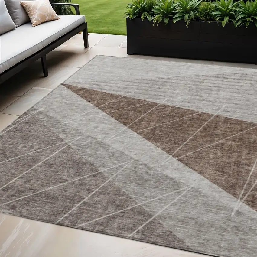 Gray Silver And Taupe Geometric Washable Indoor Outdoor Area Rug Photo 1