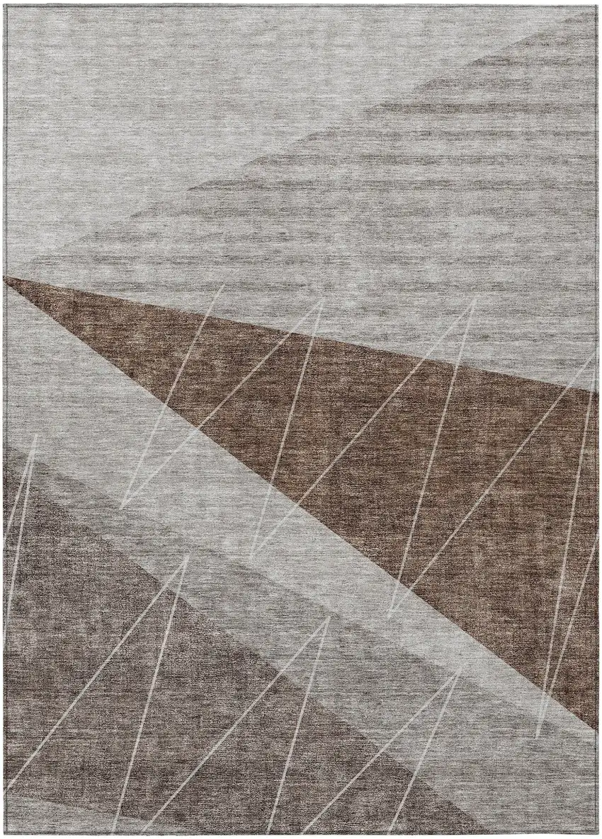 Gray Silver And Taupe Geometric Washable Indoor Outdoor Area Rug Photo 1