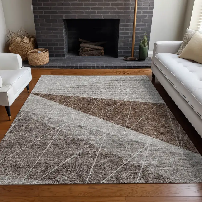 Gray Silver And Taupe Geometric Washable Indoor Outdoor Area Rug Photo 8