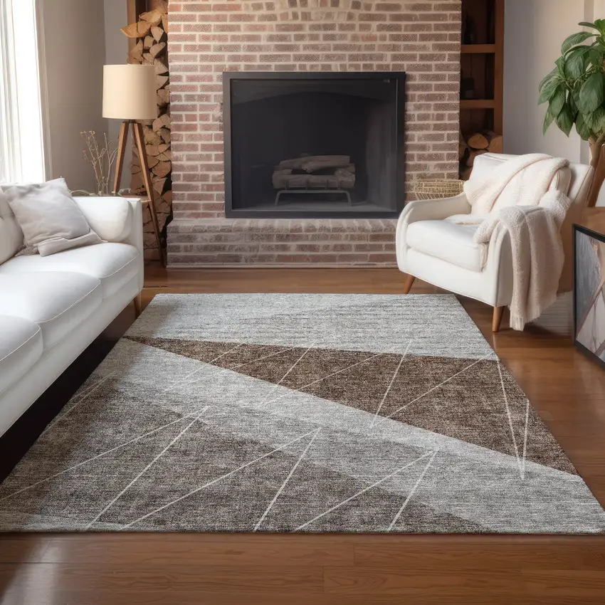Gray Silver And Taupe Geometric Washable Indoor Outdoor Area Rug Photo 9