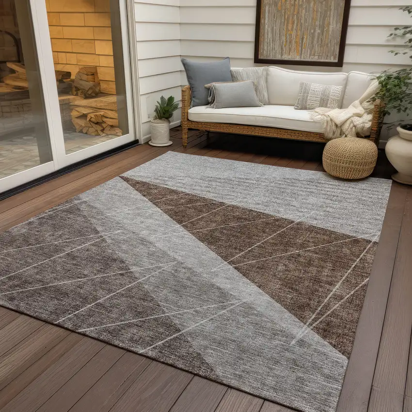 Gray Silver And Taupe Geometric Washable Indoor Outdoor Area Rug Photo 7