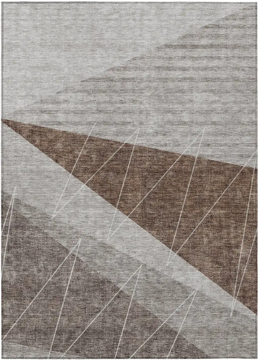 Gray Silver And Taupe Geometric Washable Indoor Outdoor Area Rug Photo 1