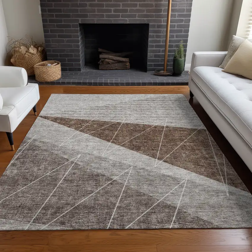 Gray Silver And Taupe Geometric Washable Indoor Outdoor Area Rug Photo 8