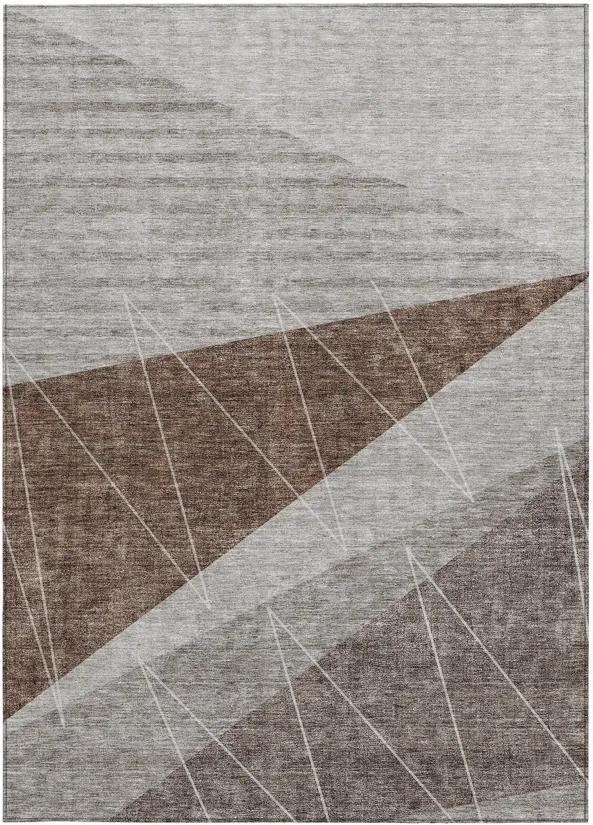 Gray Silver And Taupe Geometric Washable Indoor Outdoor Area Rug Photo 6