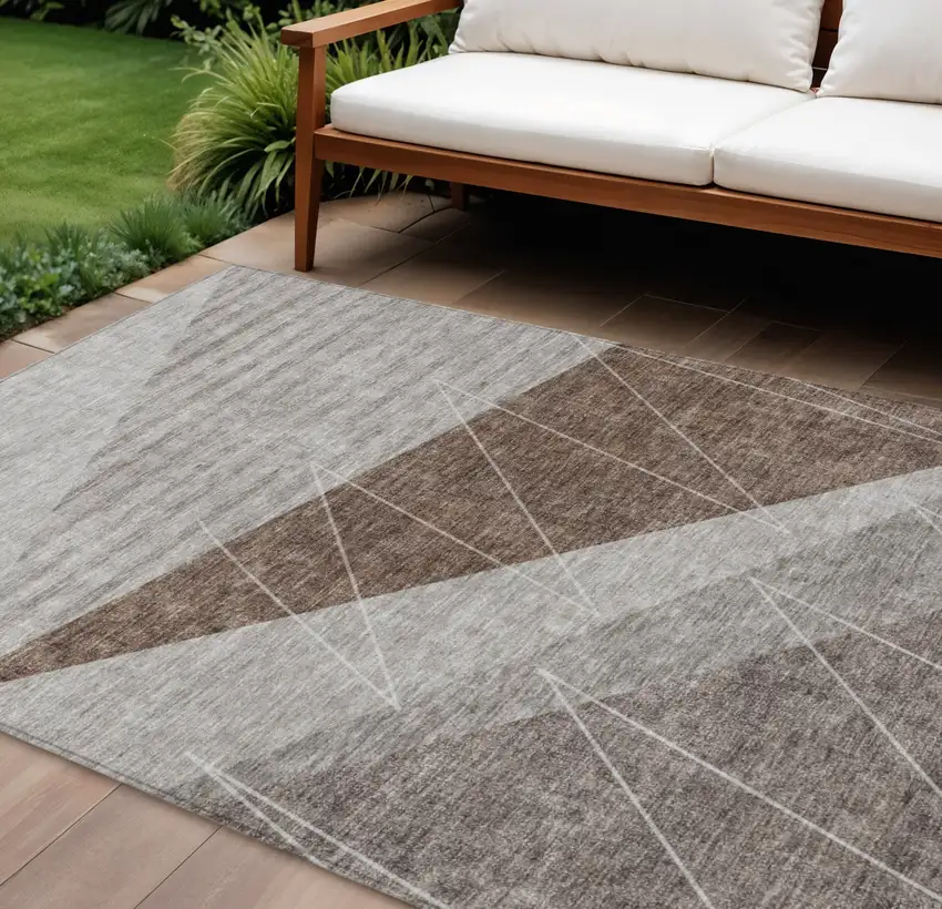 Gray Silver And Taupe Geometric Washable Indoor Outdoor Area Rug Photo 1