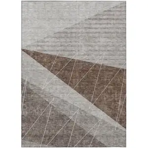 Photo of Gray Silver And Taupe Geometric Washable Indoor Outdoor Area Rug