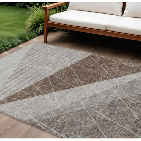 Gray Silver And Taupe Geometric Washable Indoor Outdoor Area Rug Photo 1
