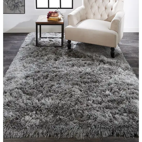 Gray Silver And Taupe Shag Tufted Handmade Stain Resistant Area Rug Photo 6