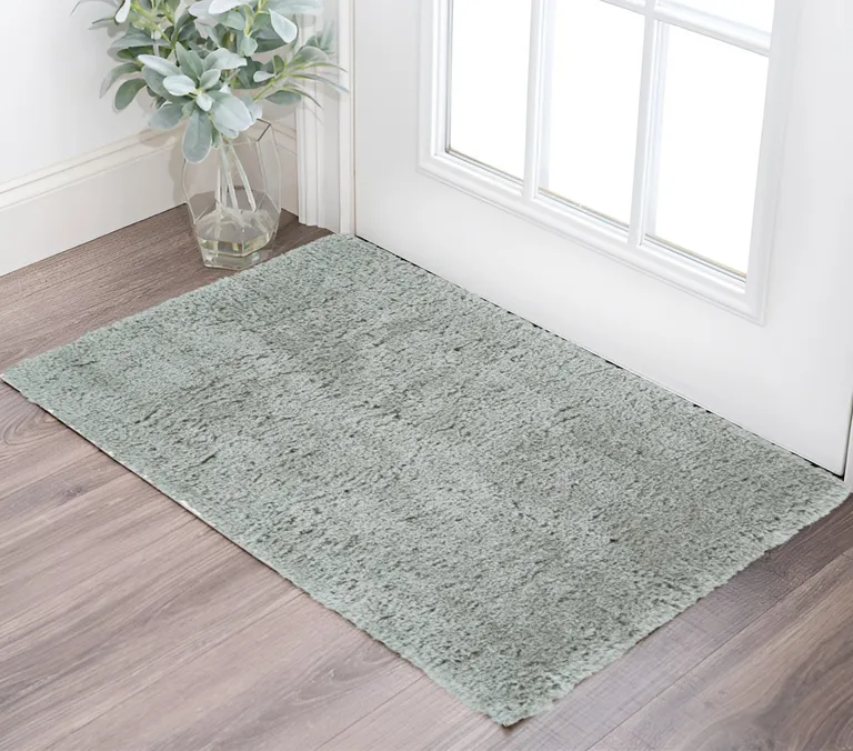 Gray Silver And Taupe Shag Tufted Handmade Stain Resistant Area Rug Photo 1