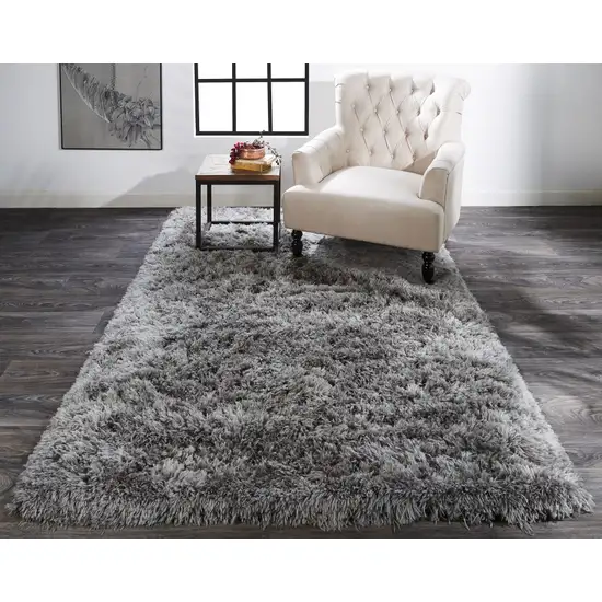 Gray Silver And Taupe Shag Tufted Handmade Stain Resistant Area Rug Photo 4