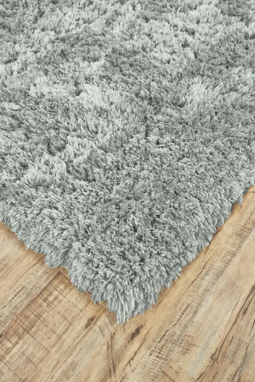 Gray Silver And Taupe Shag Tufted Handmade Stain Resistant Area Rug Photo 6