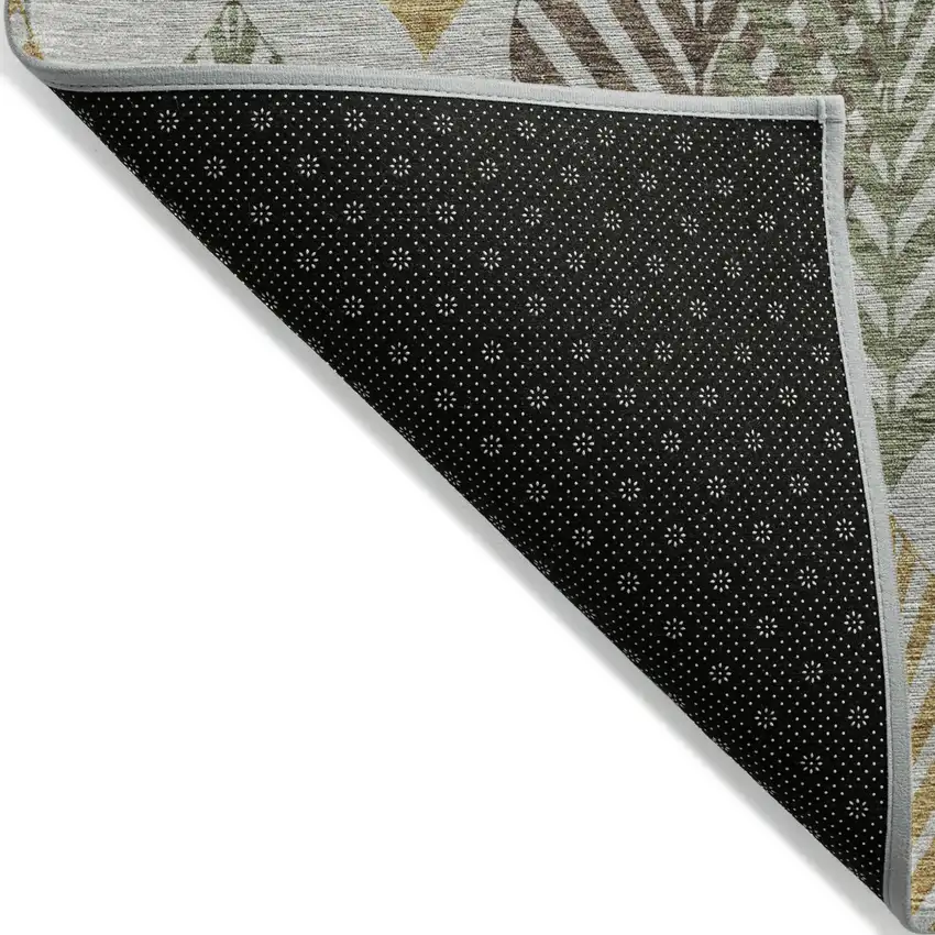 Gray Silver And Teal Blue Floral Washable Indoor Outdoor Area Rug Photo 3