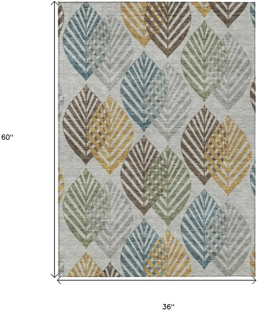 Gray Silver And Teal Blue Floral Washable Indoor Outdoor Area Rug Photo 8