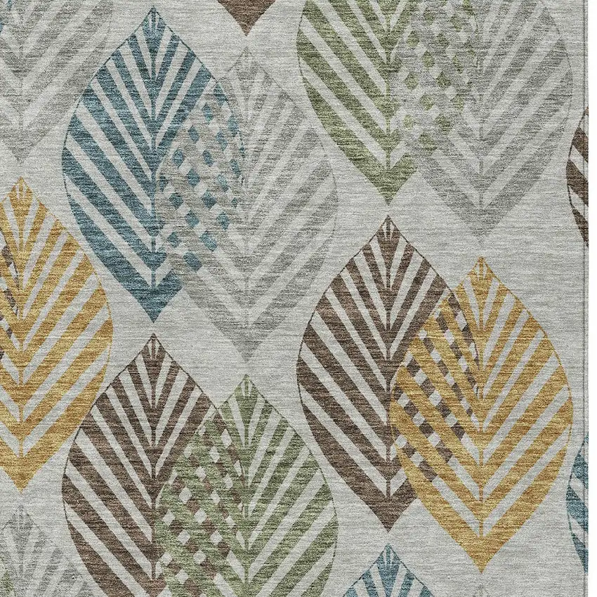 Gray Silver And Teal Blue Floral Washable Indoor Outdoor Area Rug Photo 4