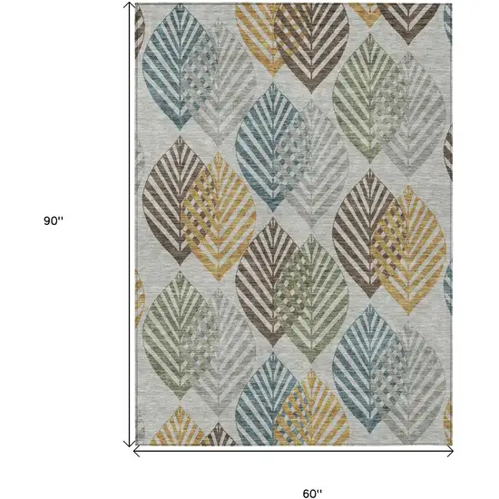 Gray Silver And Teal Blue Floral Washable Indoor Outdoor Area Rug Photo 8