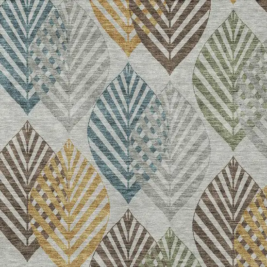 Gray Silver And Teal Blue Floral Washable Indoor Outdoor Area Rug Photo 4