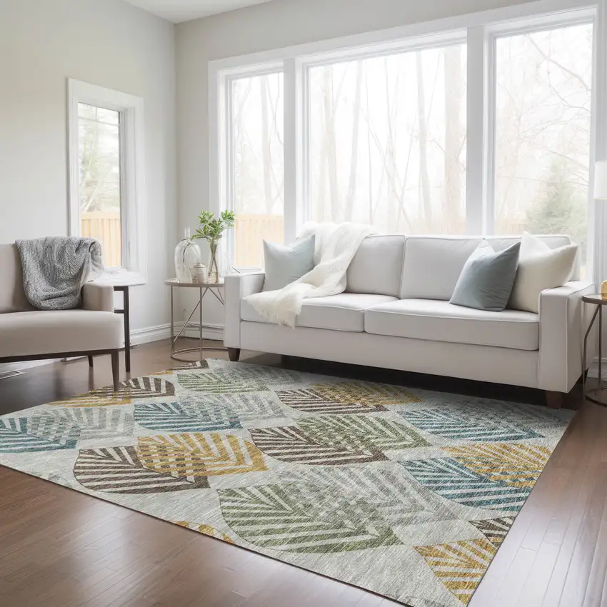 Gray Silver And Teal Blue Floral Washable Indoor Outdoor Area Rug Photo 9