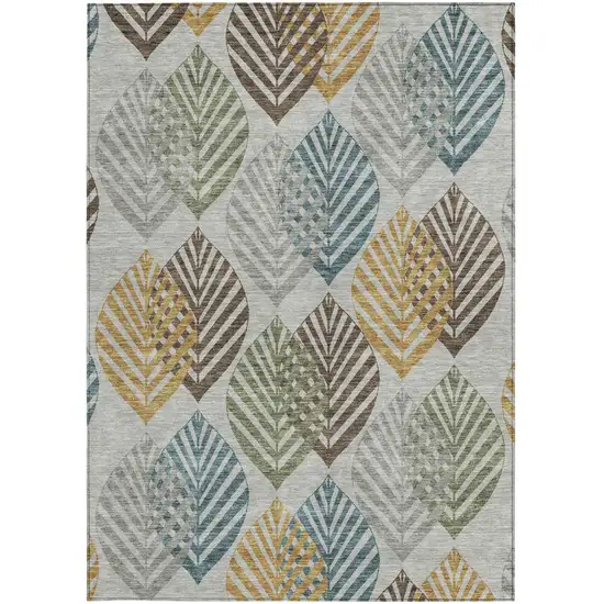 Gray Silver And Teal Blue Floral Washable Indoor Outdoor Area Rug Photo 6