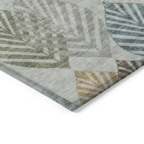 Gray Silver And Teal Blue Floral Washable Indoor Outdoor Area Rug Photo 2