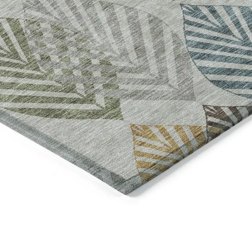 Gray Silver And Teal Blue Floral Washable Indoor Outdoor Area Rug Photo 2