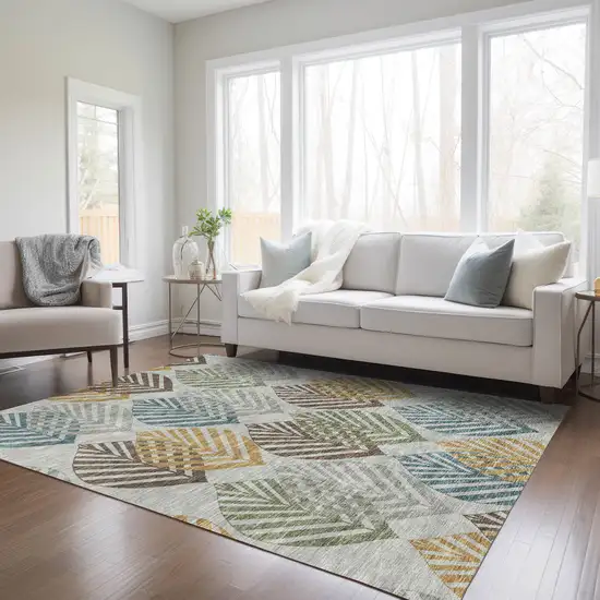Gray Silver And Teal Blue Floral Washable Indoor Outdoor Area Rug Photo 9