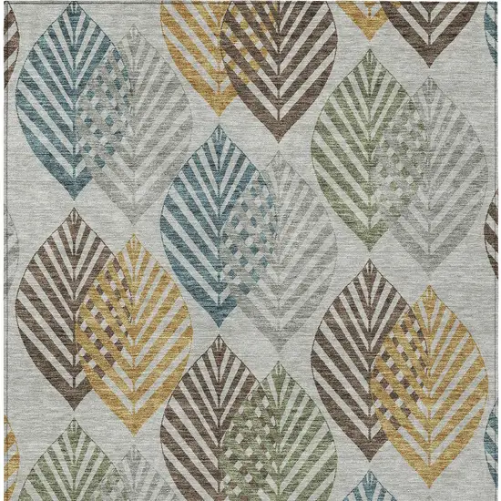 Gray Silver And Teal Blue Floral Washable Indoor Outdoor Area Rug Photo 6
