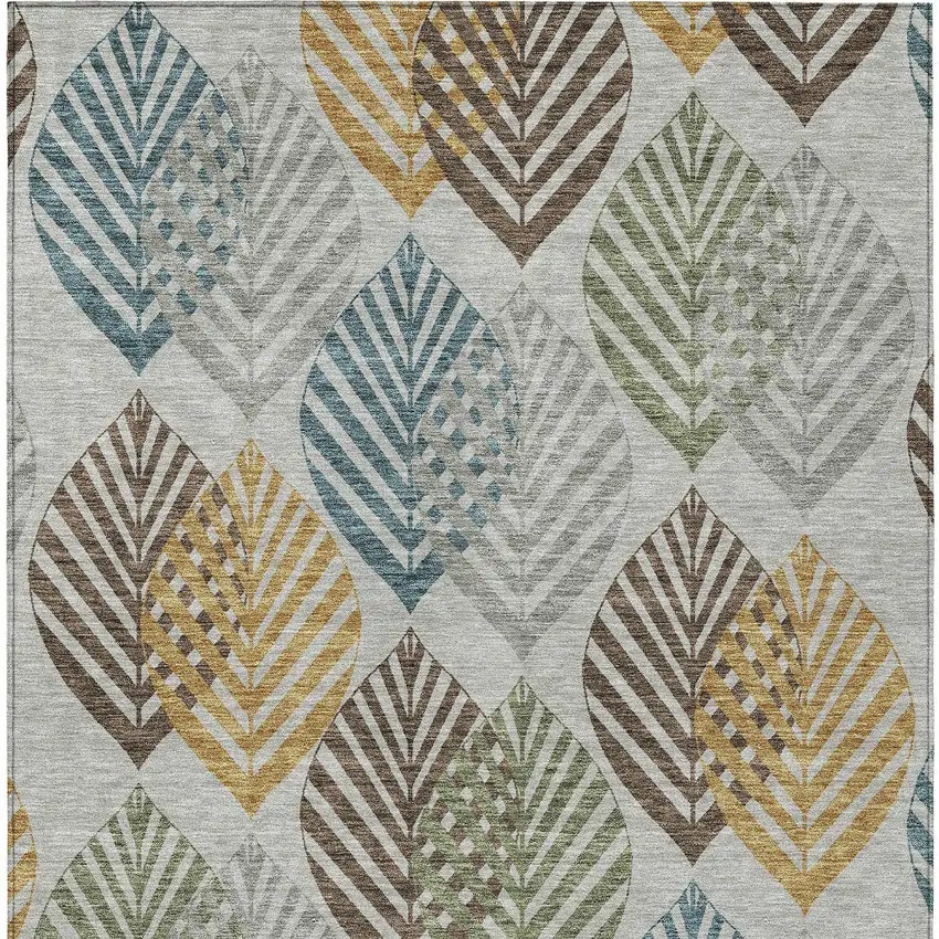 Gray Silver And Teal Blue Floral Washable Indoor Outdoor Area Rug Photo 6